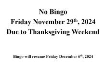 VFW Post 3894 will be open normal hours today.  No Bingo tonight, see you for Bingo next week.