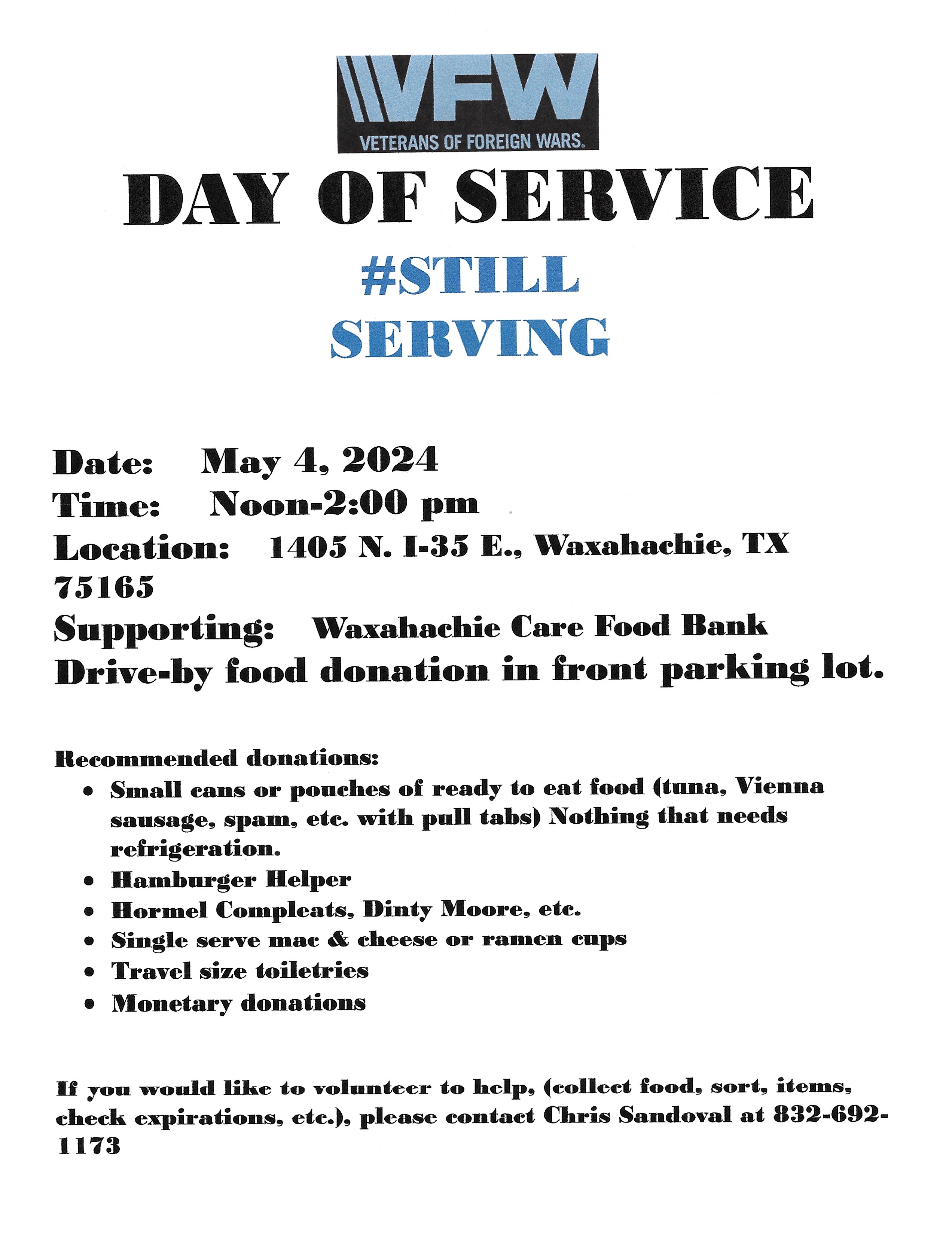 Accepting Food Donations May 4th